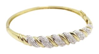 9ct gold diamond set hinged bangle, hallmarked