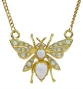 Silver-gilt opal butterfly pendant necklace, stamped 925