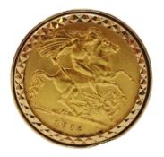 1912 half gold sovereign, loose mounted in 9ct gold ring hallmarked