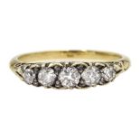 Victorian graduating five stone diamond ring, stamped 18, retailed by Samuel Sharpe Retford, in ori