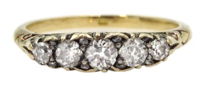 Victorian graduating five stone diamond ring, stamped 18, retailed by Samuel Sharpe Retford, in ori