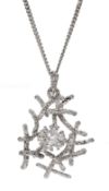 18ct white gold pendant necklace, the open work pendant set with cluster of diamonds, both hallmarke
