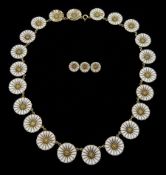 Danish silver and enamel daisy link necklace and brooch by Anton Michelsen