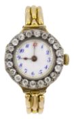 Edwardian 18ct ladies wristwatch, case by Stauffer, Son & Co, London import marks 1910, with old cu