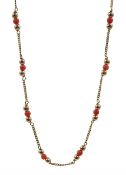 9ct gold coral bead necklace, stamped 9K