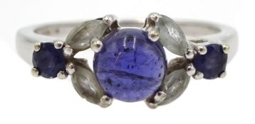 9ct white gold cabochon amethyst and stone set ring, stamped 375