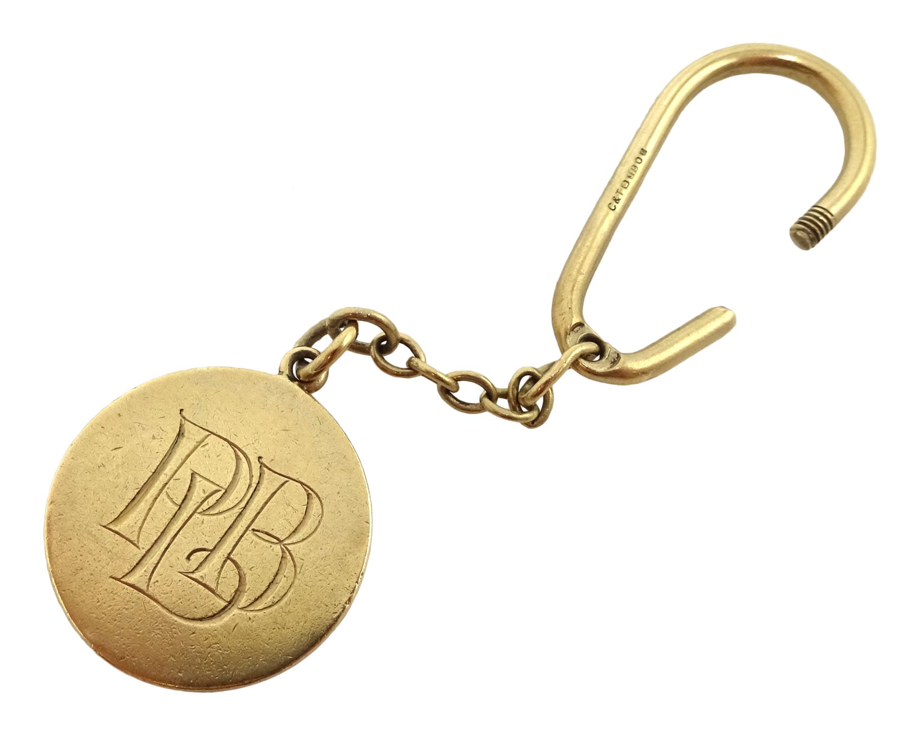 9ct gold identity pendant engraved with initials 'PLB', Birmingham 1978, approx 9.95gm