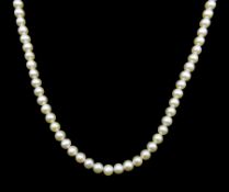Single strand cultured pearl necklace, with 18ct gold clasp hallmarked