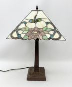 A Tiffany style table lamp, with glass shade detailed with butterflies and flowers, including shade