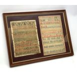 Two early 19th century cross stitch samplers, the first example a Alphabet sampler dated 1817, the s