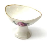 A H�chst eyebath c.1775, the oval bowl painted in polychrome enamels with floral sprays, blue wheel