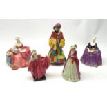 A group of five Royal Doulton figurines, comprising The Parsons Daughter HN564, (a/f), Delight HN17