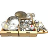 A selection of silver plate, to include two oval trays with foliate engraved detail and pierced gal