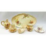 A group of Royal Worcester blush ivory, comprising an shaped oval tray, L32cm, small ewer, H12.5cm,