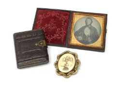 A 19th century ambrotype miniature of a gentleman, within a foliate engraved mount and plush lined l