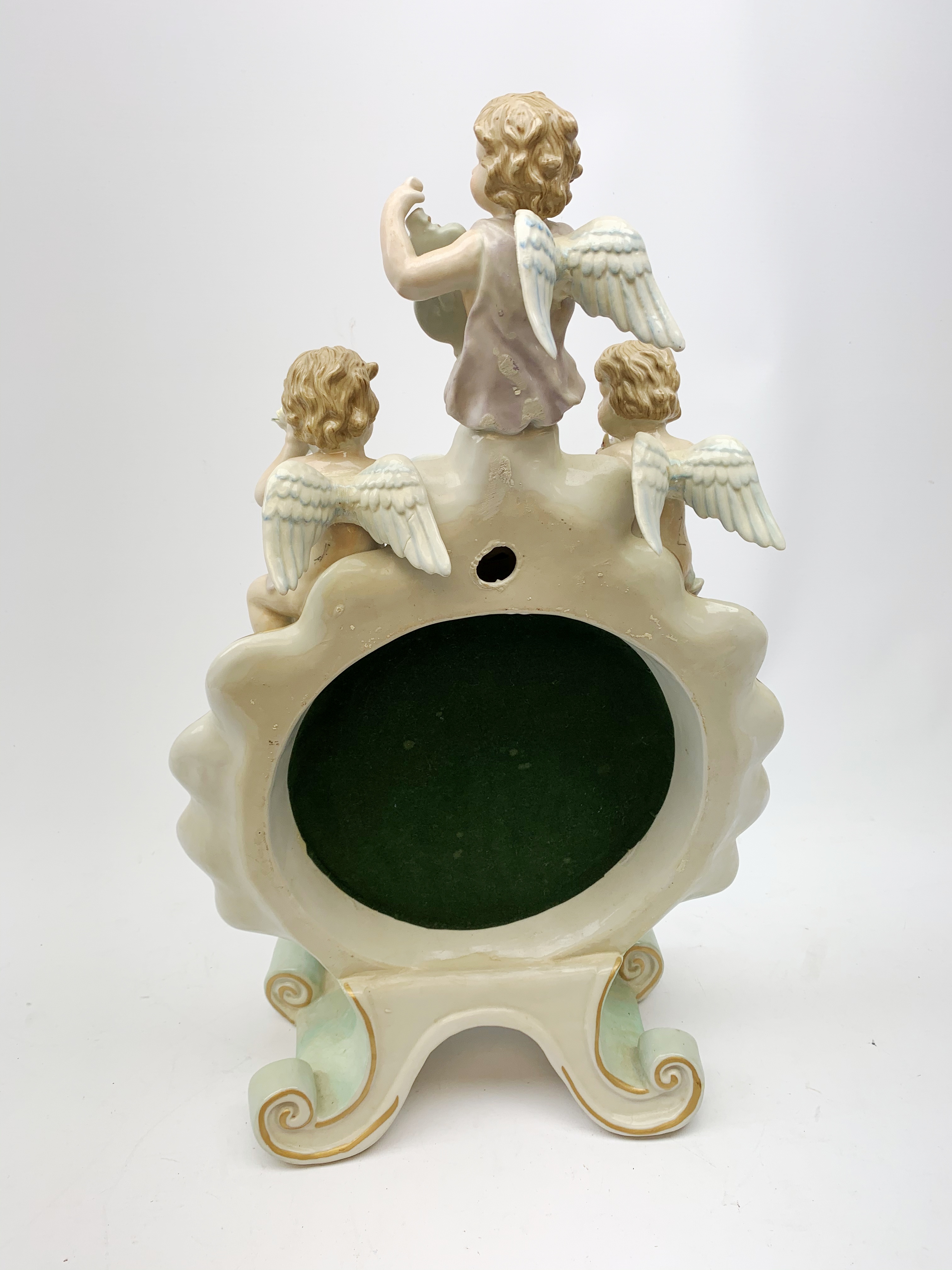 A late 19th century Sitzendorf porcelain mirror, the mirror plate of circular form set within a sha - Image 10 of 13