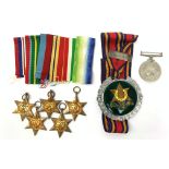 A group of WWII medals, comprising Pacific Star, Africa Star, Atlantic Star, Italy Star and The 193