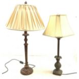 Two modern antique style table lamps, the first with artichoke modelled stem, the second with knoppe