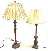Two modern antique style table lamps, the first with artichoke modelled stem, the second with knoppe