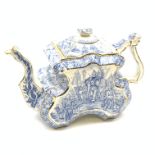 A Victorian Burgess and Leigh Aesthetic style blue and white teapot, decorated with an Indian huntin