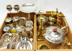 A group of silver plate, brass and other metal ware, to include a foliate chased tureen and cover, p