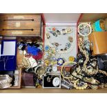 A collection of vintage and later costume jewellery including brooches, necklaces, bracelets and wa