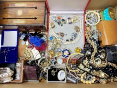 A collection of vintage and later costume jewellery including brooches, necklaces, bracelets and wa