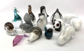 A collection of fourteen glass Wedgwood paperweights, to include two ducks, bird, penguin, elephant