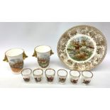 A collection of hunting related items, comprising a pair of Caverswall beakers, each with twin gilt