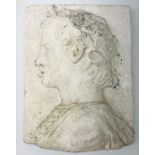 A composition classical style plaque in relief of a figure in profile, H35cm L26.5cm.