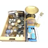 A collection of assorted items, to include a silver mounted desk stand with inkwell and calendar, h