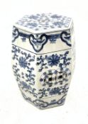 A Chinese blue and white garden seat, of hexagonal barrel form, decorated with stylised flowers, H48