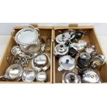 A large group of assorted silver plate, to include assorted teapots, milk jugs, two toast racks, ca