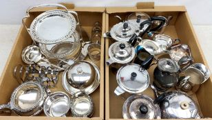 A large group of assorted silver plate, to include assorted teapots, milk jugs, two toast racks, ca