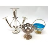 A WMF silver plated Art Nouveau pierced pedestal bowl, of circular form with twin handles, the bowl