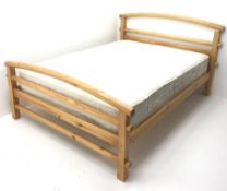 Solid pine framed 4'6" double bed with mattress, W157cm, H102cm, D203cm