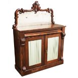 19th century rosewood Chiffonier raised mirror back, single frieze drawer above two doors with pleat