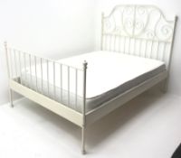 Victorian style cream metal 4'6 double bedstead with mattress, W148cm, H132cm, L207cm