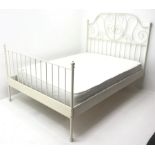 Victorian style cream metal 4'6 double bedstead with mattress, W148cm, H132cm, L207cm