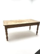 Rectangular pine farmhouse dining table with drawer to either end, L185cm, W91cm, H77cm