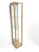 Illuminated tall floor standing beech finish display cabinet with adjustable glass shelves 32cm x 32
