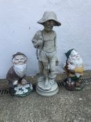 Two plastic garden Gnome figures and another (3)