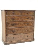 Victorian figured mahogany chest fitted with two short and four long drawers, rounded corners, W149c