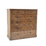 Victorian figured mahogany chest fitted with two short and four long drawers, rounded corners, W149c