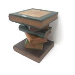 Lamp table in style of leather bound books, W34cm, H41cm, D35cm