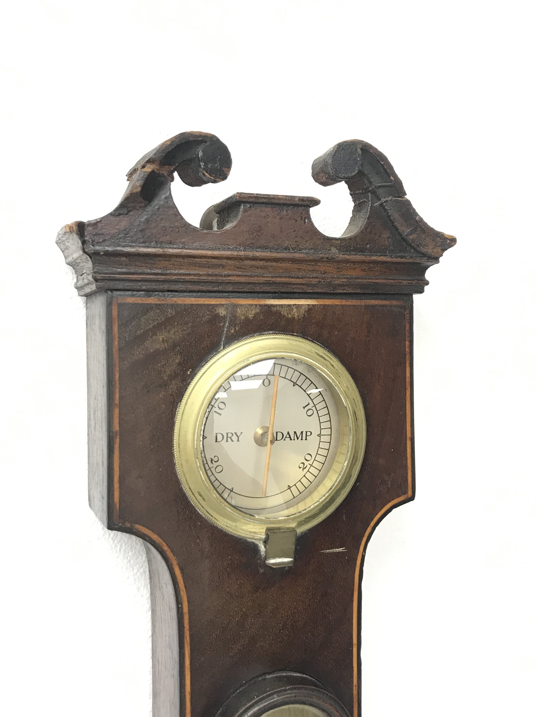 George III figured mahogany banjo barometer by 'P. Borini, Birmingham', swan neck pediment above dam - Image 7 of 7