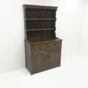 Victorian style oak dresser, raised two tier plate rack above two drawers and two cupboards, stile s