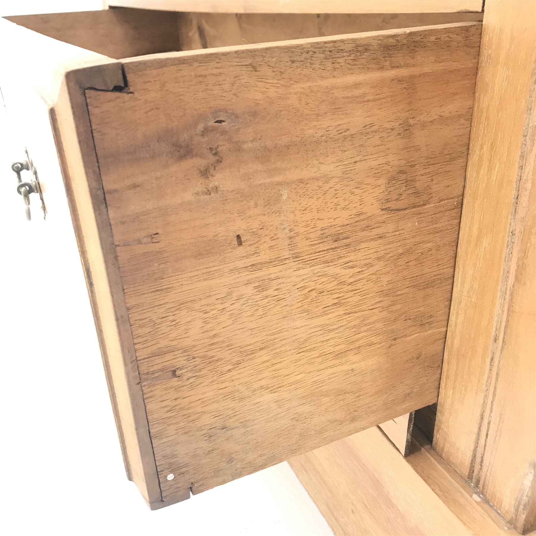 Late Victorian satin walnut wardrobe, projecting cornice, single mirrored door above drawer, plinth - Image 5 of 5