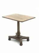 Victorian mahogany side table, rounded rectangular top on column, shaped platform with four turned f