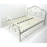 Cream metal 4' 6" double bedstead, W142cm, H113cm, L198cm